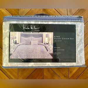 Nicole Miller Home King Duvet Cover Set, white and gray